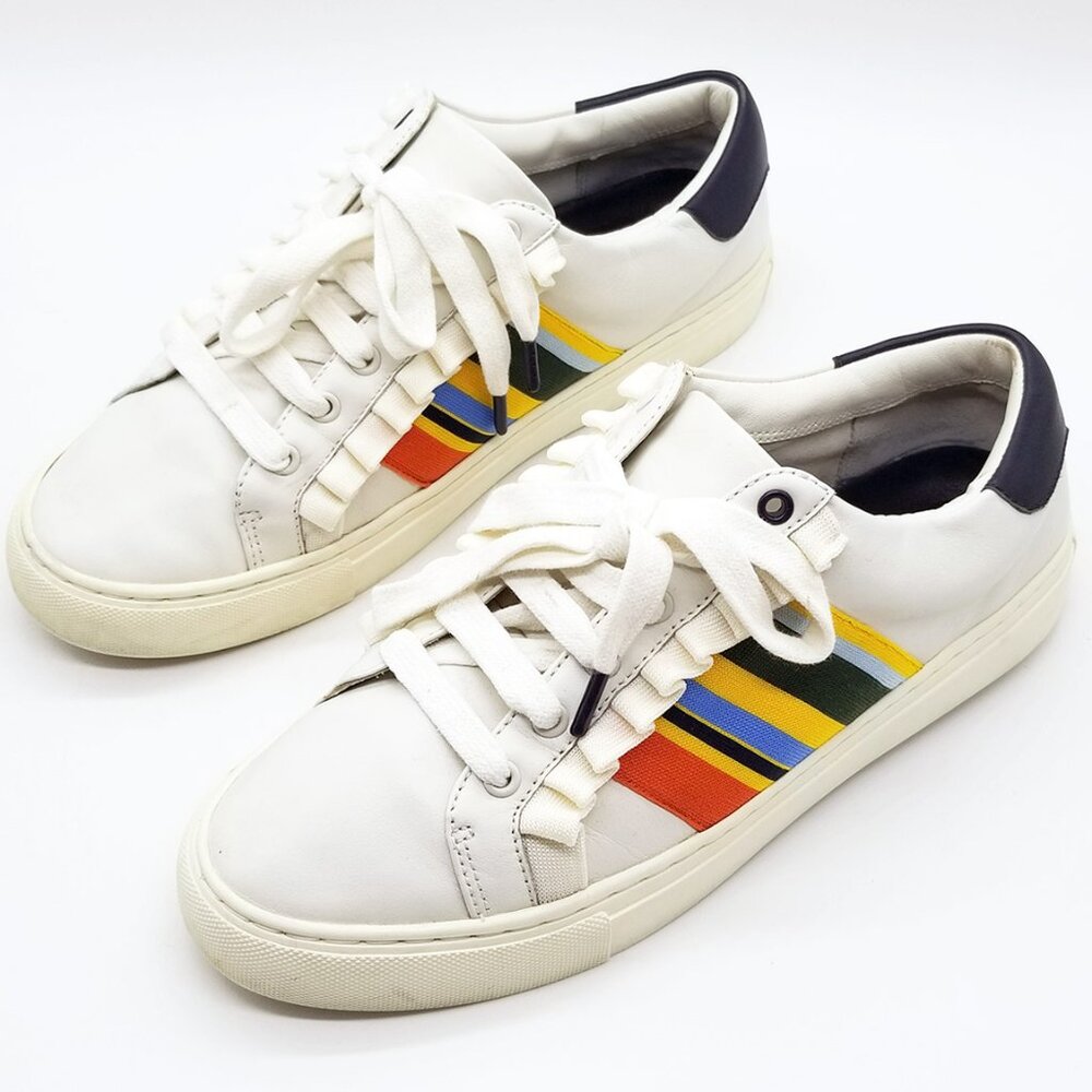 Tory Burch Sport Ruffled Rainbow Striped Leather Sneakers Size 9.5 Preppy $228 - Picture 5 of 16